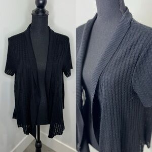 Yarn Art Black Knit Short Sleeve Front Open Cardigan